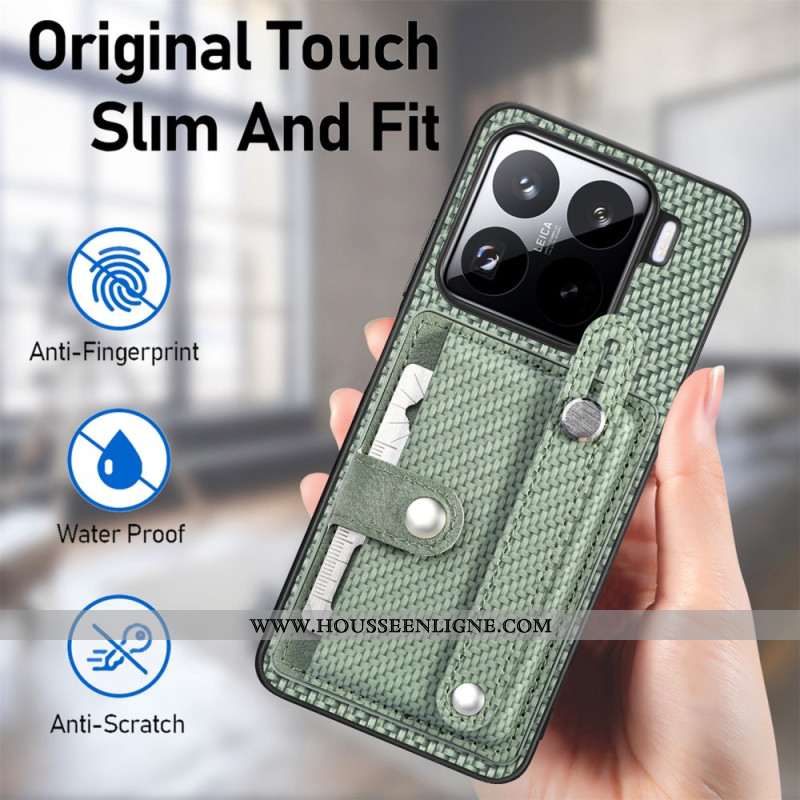Coque pour Xiaomi 15 Fibre Carbone Porte-Cartse et Sangle