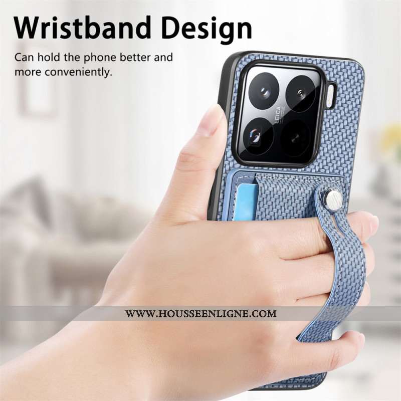 Coque pour Xiaomi 15 Fibre Carbone Porte-Cartse et Sangle