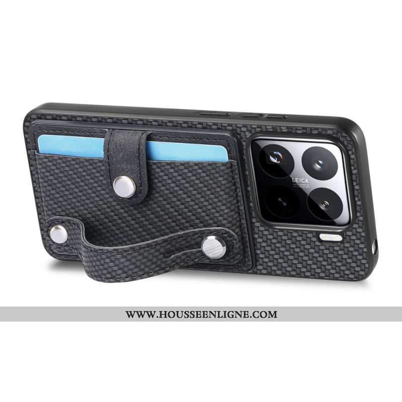 Coque pour Xiaomi 15 Fibre Carbone Porte-Cartse et Sangle