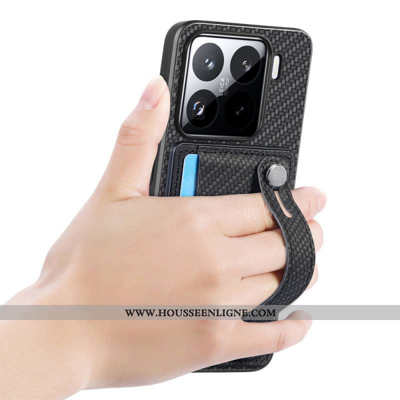 Coque pour Xiaomi 15 Fibre Carbone Porte-Cartse et Sangle