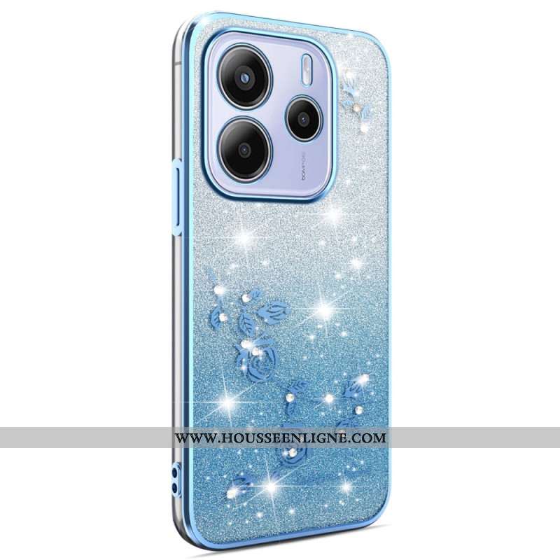 Coque pour Xiaomi Redmi Note 14 4G Dégradé Fleurs Paillettes