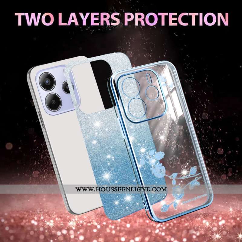 Coque pour Xiaomi Redmi Note 14 4G Dégradé Fleurs Paillettes