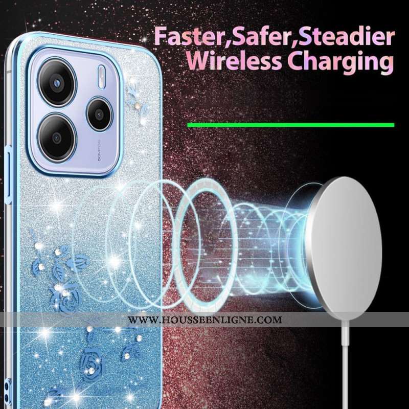 Coque pour Xiaomi Redmi Note 14 4G Dégradé Fleurs Paillettes