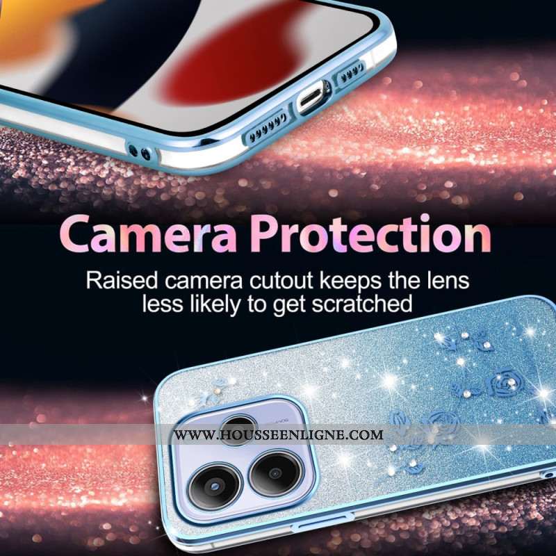 Coque pour Xiaomi Redmi Note 14 4G Dégradé Fleurs Paillettes