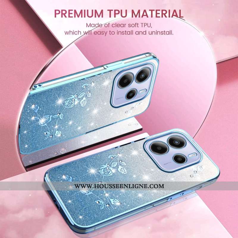 Coque pour Xiaomi Redmi Note 14 4G Dégradé Fleurs Paillettes