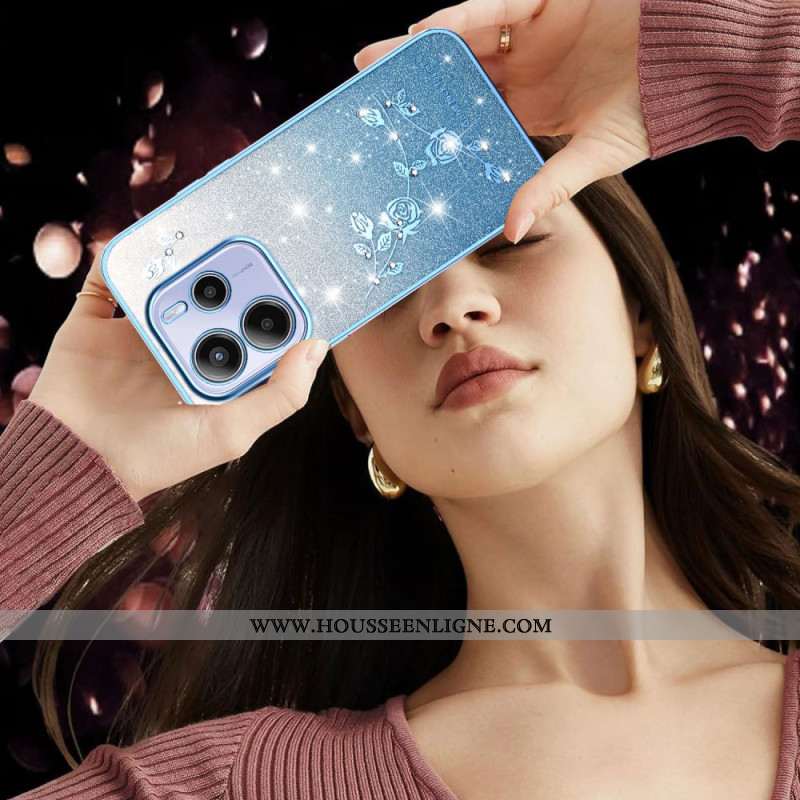 Coque pour Xiaomi Redmi Note 14 4G Dégradé Fleurs Paillettes