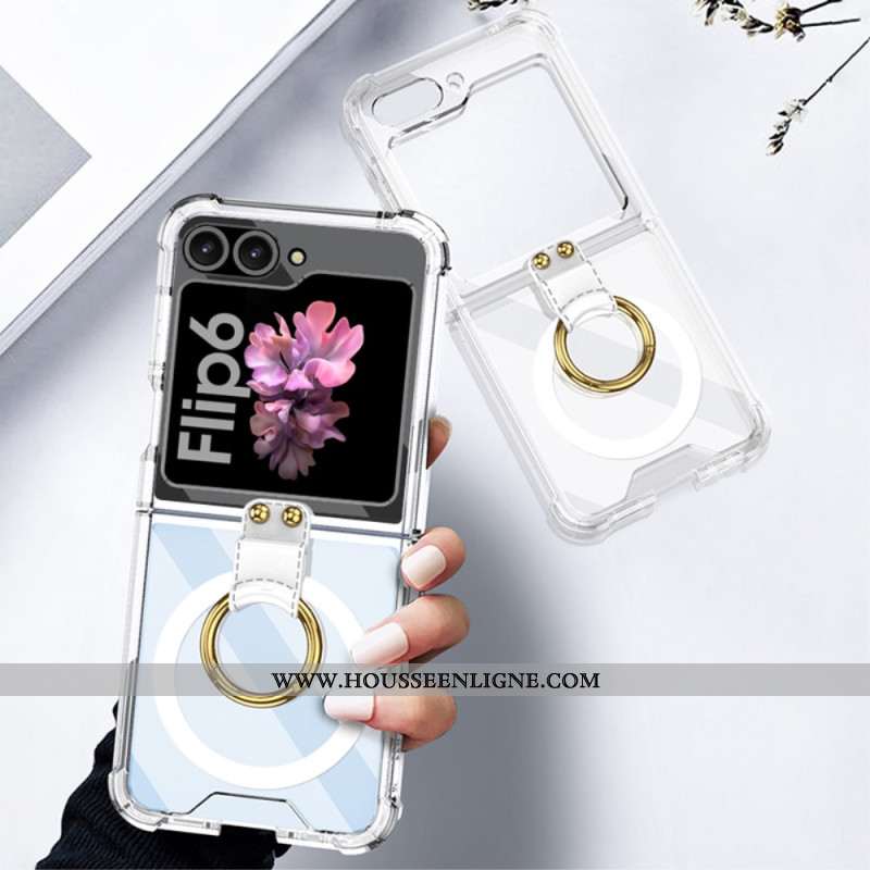 Coque transparente pour Samsung Galaxy Z Flip 7 FE / Z Flip 6 avec Anneau-Support et Fixation Magnét