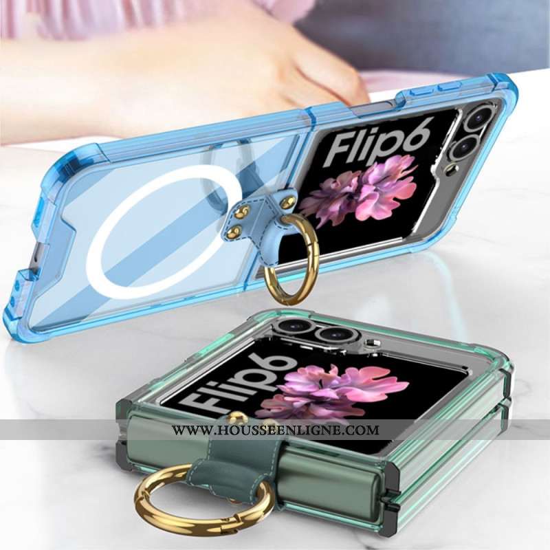 Coque transparente pour Samsung Galaxy Z Flip 7 FE / Z Flip 6 avec Anneau-Support et Fixation Magnét