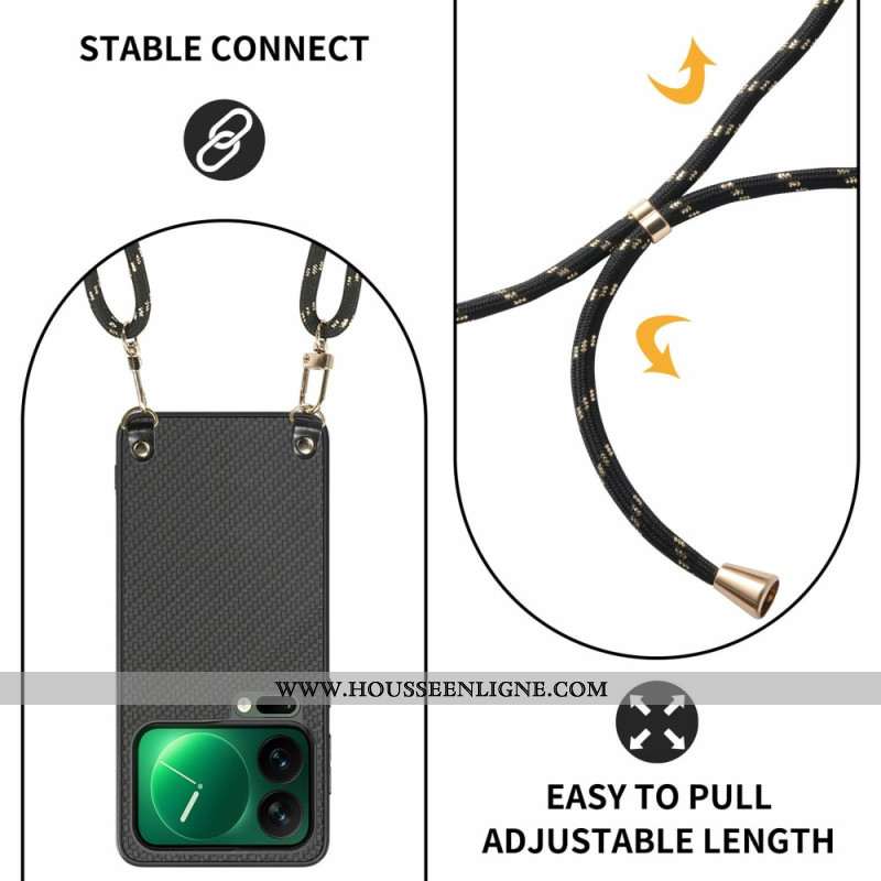 Coque à Cordon Xiaomi 17 Pro Max Texture Fibre de Carbone
