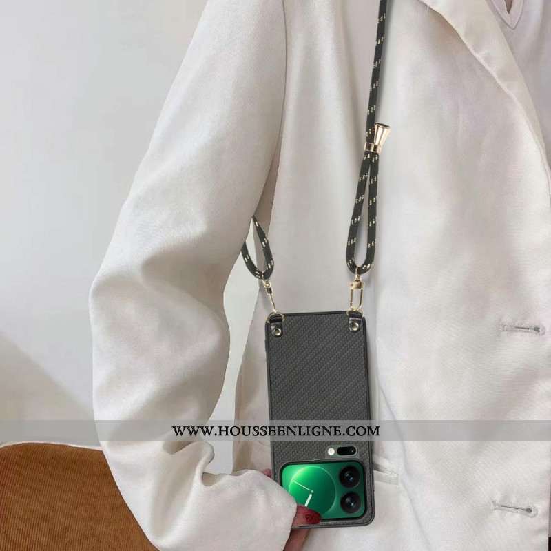 Coque à Cordon Xiaomi 17 Pro Max Texture Fibre de Carbone