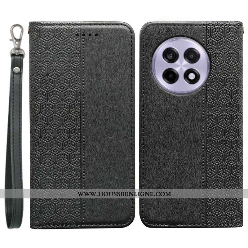 Flip Cover OnePlus 13R 5G Motif Quadrillé à Lanière