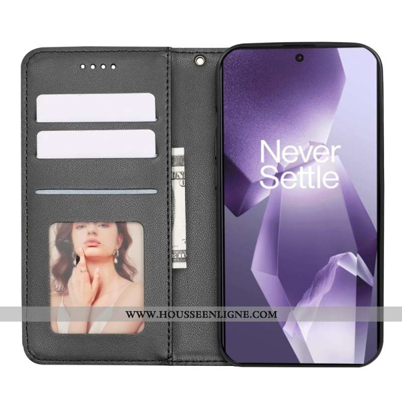 Flip Cover OnePlus 13R 5G Motif Quadrillé à Lanière