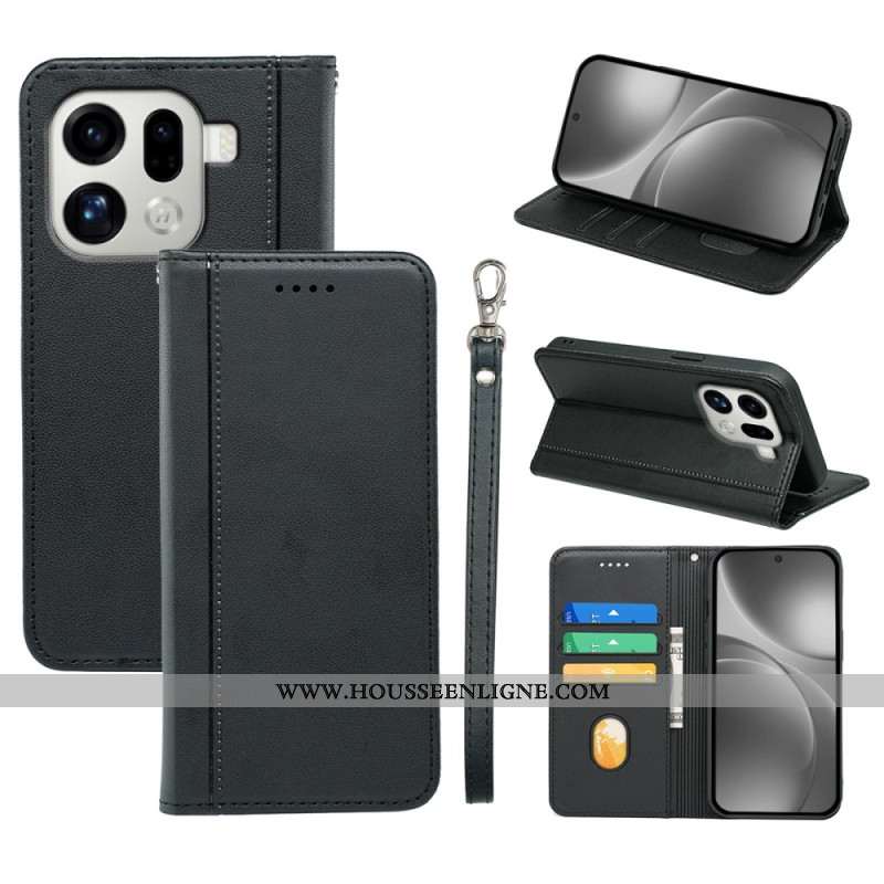 Flip Cover Oppo Find X9 Pro 5G Liseré avec Lanière