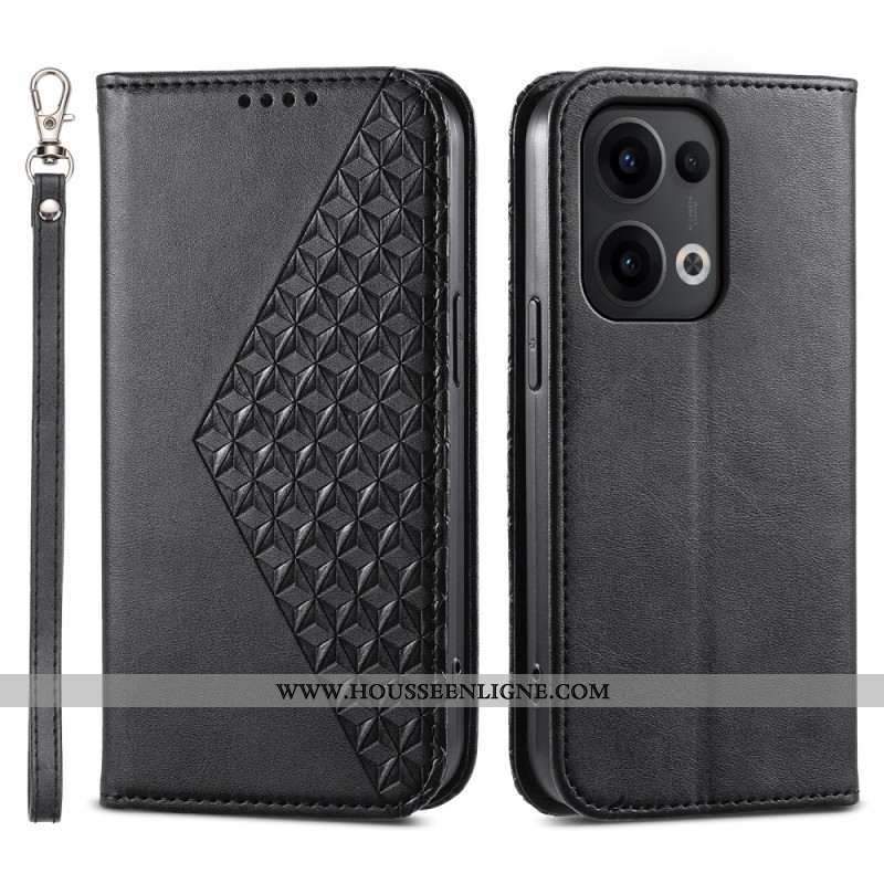 Flip Cover Oppo Reno 13 Pro 5G Motif Losanges à Lanière