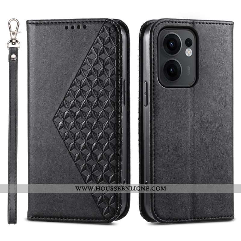 Flip Cover Oppo Reno 13F 4G / 5G / FS 5G Losanges et Lanière