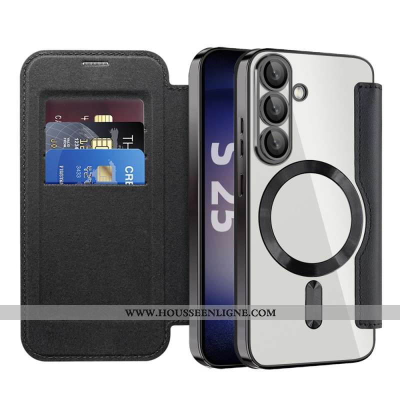Flip Cover Samsung Galaxy S25 5G Effet Cuir Compatible MagSafe avec Blocage RFID
