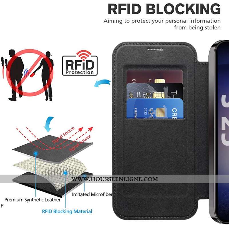 Flip Cover Samsung Galaxy S25 5G Effet Cuir Compatible MagSafe avec Blocage RFID