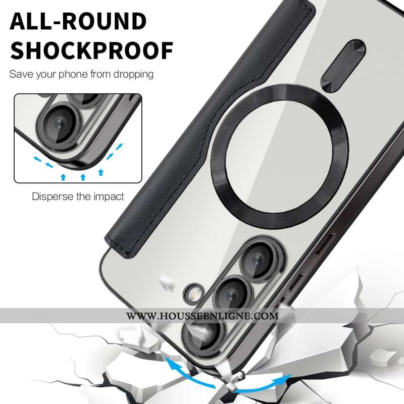 Flip Cover Samsung Galaxy S25 5G Effet Cuir Compatible MagSafe avec Blocage RFID