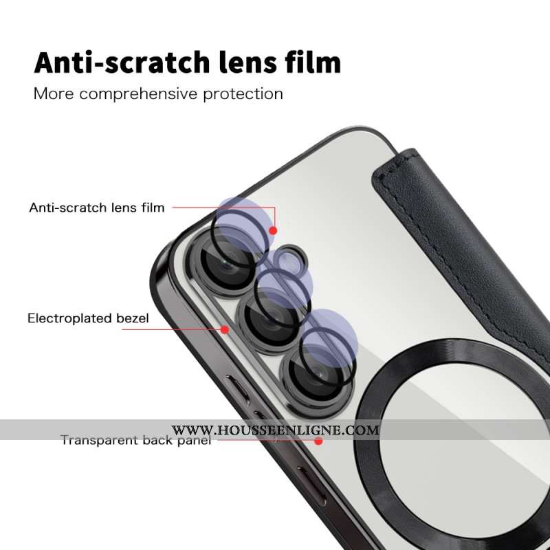 Flip Cover Samsung Galaxy S25 5G Effet Cuir Compatible MagSafe avec Blocage RFID