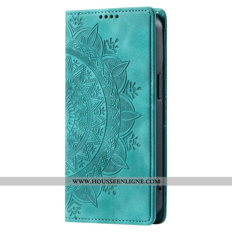 Flip Cover Samsung Galaxy S25 5G Effet Daim Motif Mandala