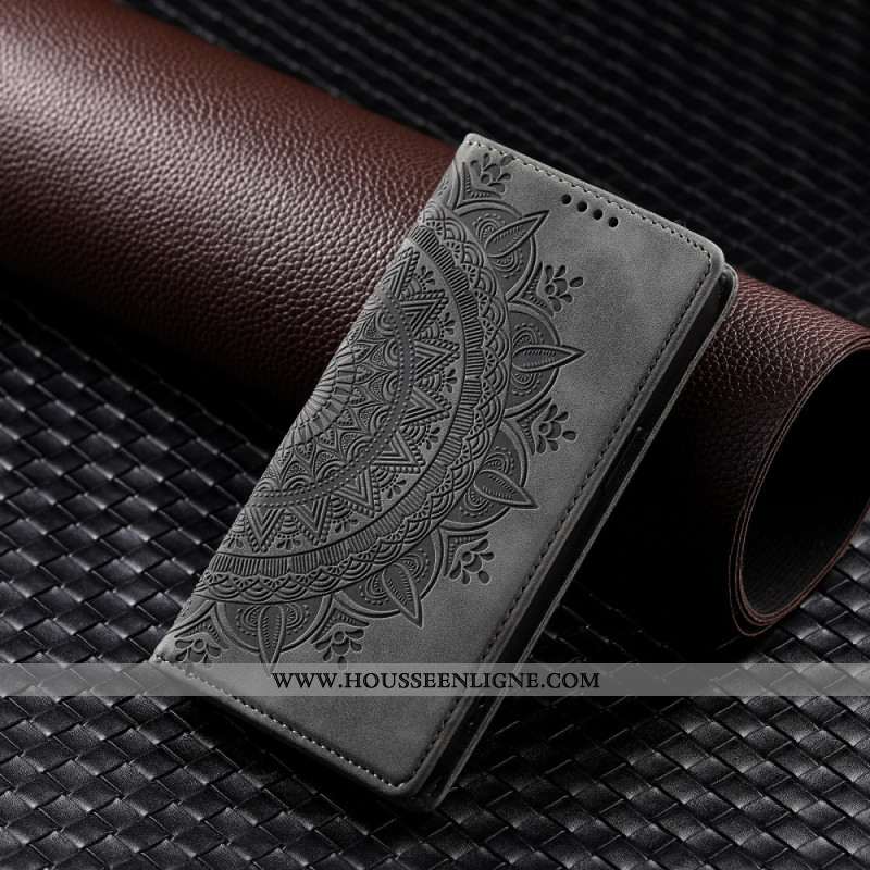 Flip Cover Samsung Galaxy S25 5G Effet Daim Motif Mandala