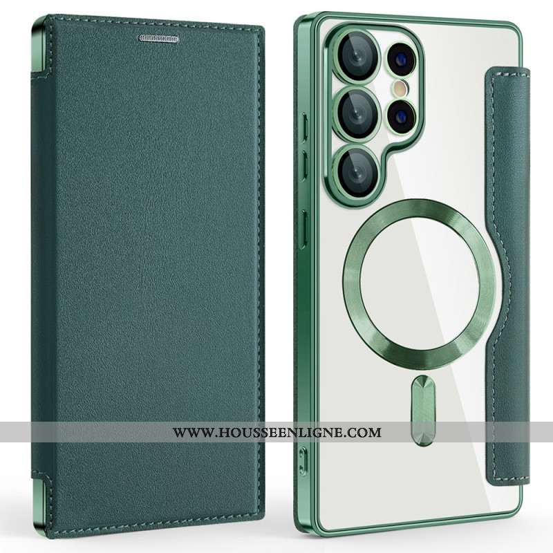 Flip Cover Samsung Galaxy S25 Ultra 5G Compatible MagSafe avec Blocage RFID Effet Cuir