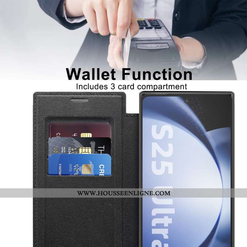 Flip Cover Samsung Galaxy S25 Ultra 5G Compatible MagSafe avec Blocage RFID Effet Cuir