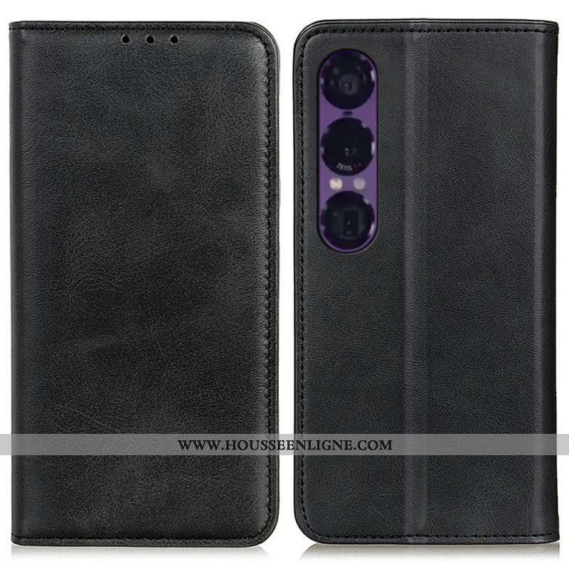 Flip Cover Sony Xperia 1 VII Cuir Fendu Vintage