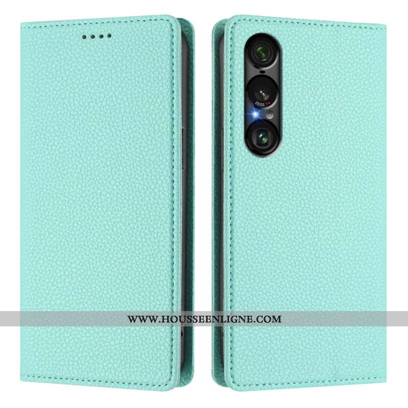 Flip Cover Sony Xperia 1 VII Protection RFID Texture Cuir Litchi