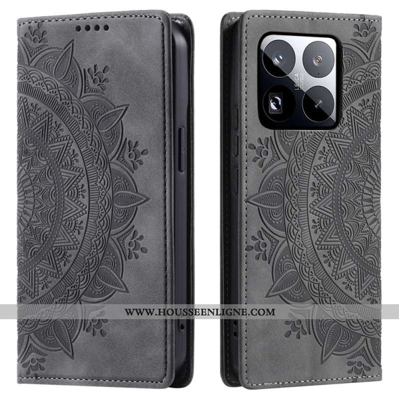 Flip Cover Xiaomi 15 Pro Effet Daim Motif Mandala