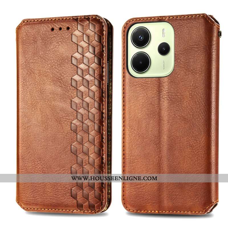 Flip Cover Xiaomi Redmi Note 14 4G Effet Cuir Vintage avec motif Losanges