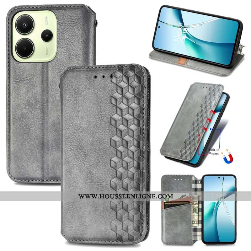 Flip Cover Xiaomi Redmi Note 14 4G Effet Cuir Vintage avec motif Losanges