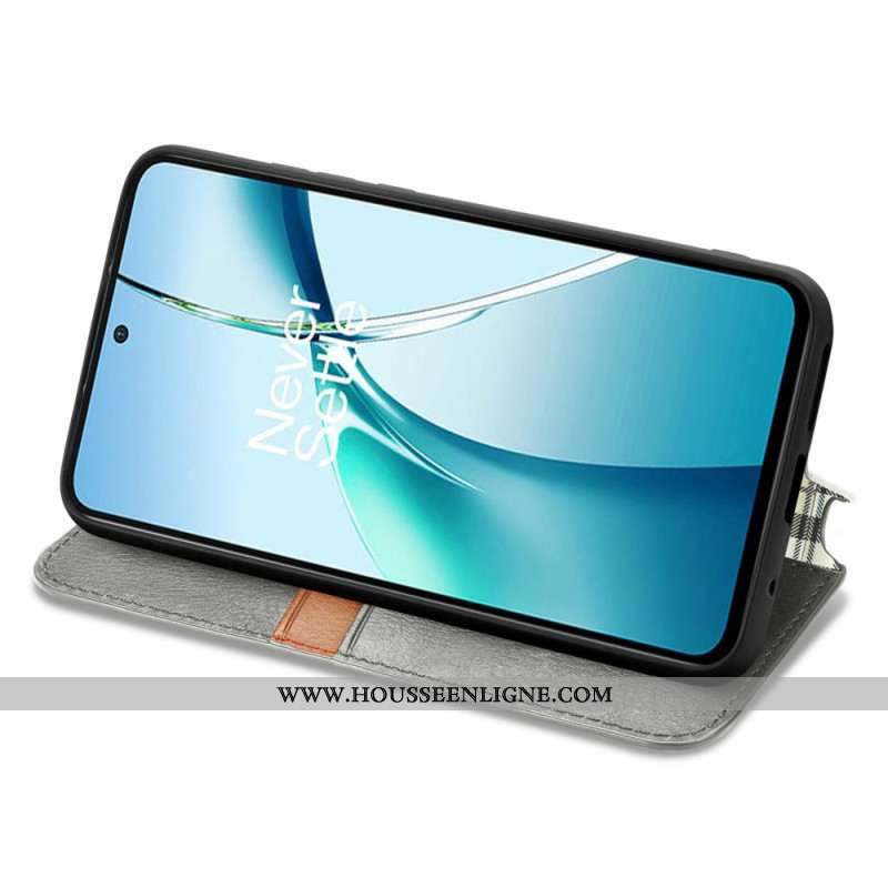 Flip Cover Xiaomi Redmi Note 14 4G Effet Cuir Vintage avec motif Losanges