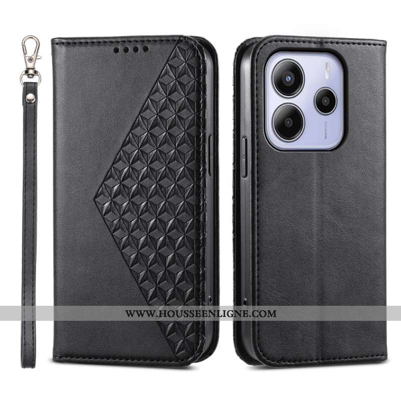 Flip Cover Xiaomi Redmi Note 14 4G Motif Losanges à Lanière