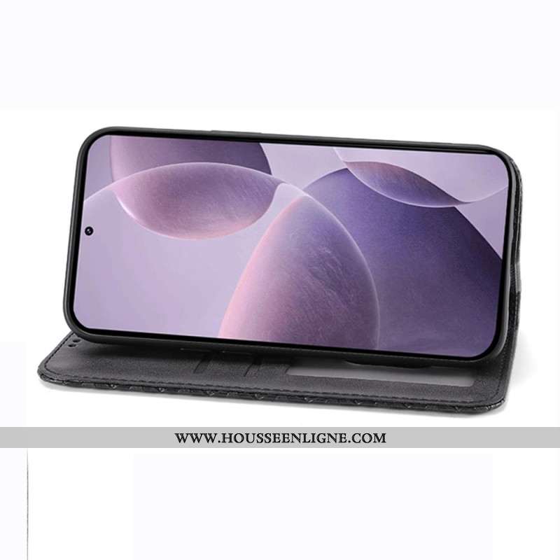 Flip Cover Xiaomi Redmi Note 14 4G Motif Losanges à Lanière