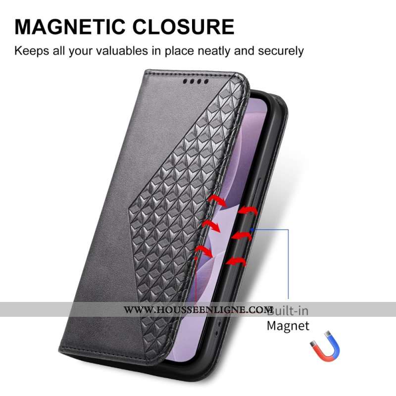 Flip Cover Xiaomi Redmi Note 14 4G Motif Losanges à Lanière