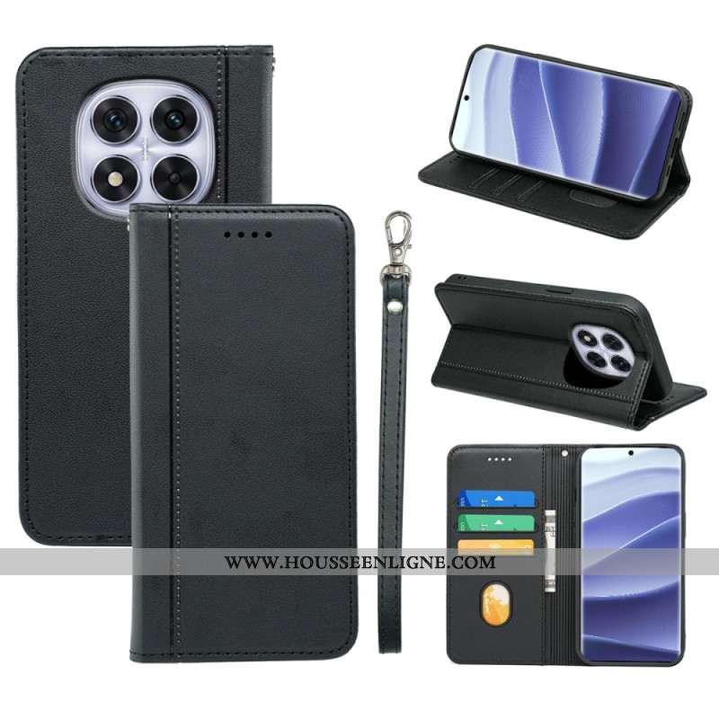 Flip Cover Xiaomi Redmi Note 14 Pro 4G Couture et Lanière