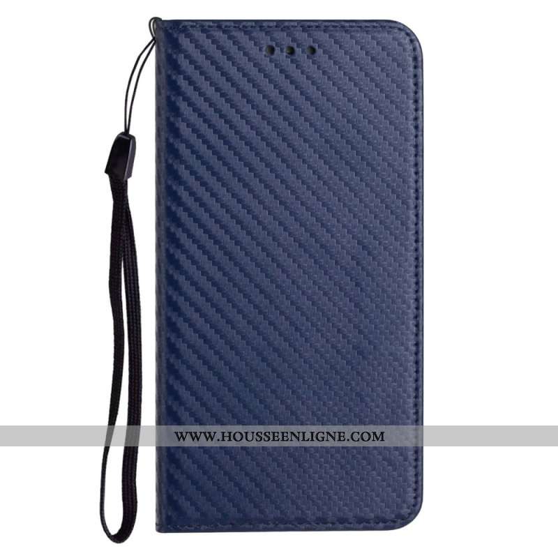 Flip Cover Xiaomi Redmi Note 14 Pro Plus 5G / 14 Pro 5G / Poco X7 Fibre Carbone à Lanière