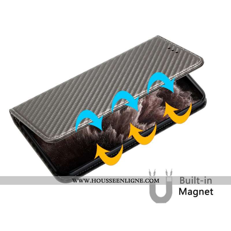 Flip Cover Xiaomi Redmi Note 14 Pro Plus 5G / 14 Pro 5G / Poco X7 Fibre Carbone à Lanière
