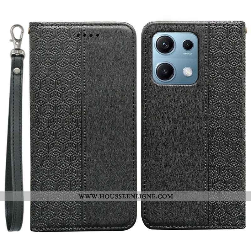 Flip Cover Xiaomi Redmi Note 14S Motif Quadrillé à Lanière