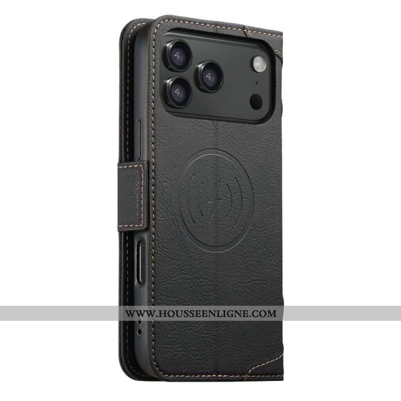 Flip Cover iPhone 17 Pro Compatible MagSafe Texture Litchi