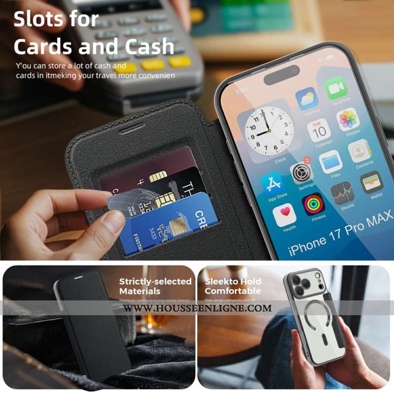 Flip Cover iPhone 17 Pro Compatible MagSafe avec Blocage RFID