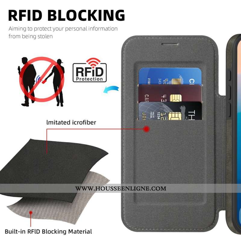 Flip Cover iPhone 17 Pro Max Compatible MagSafe avec Porte-Cartes RFID