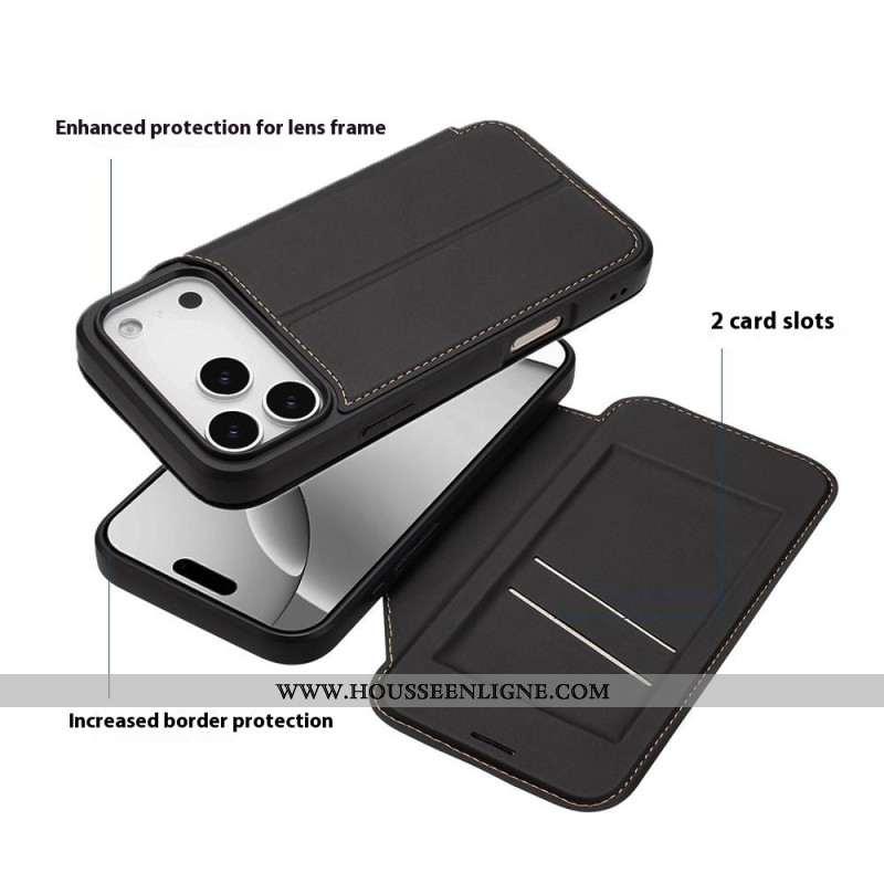 Flip Cover iPhone 17 Pro Max Fermeture Magnétique et Porte-Cartes