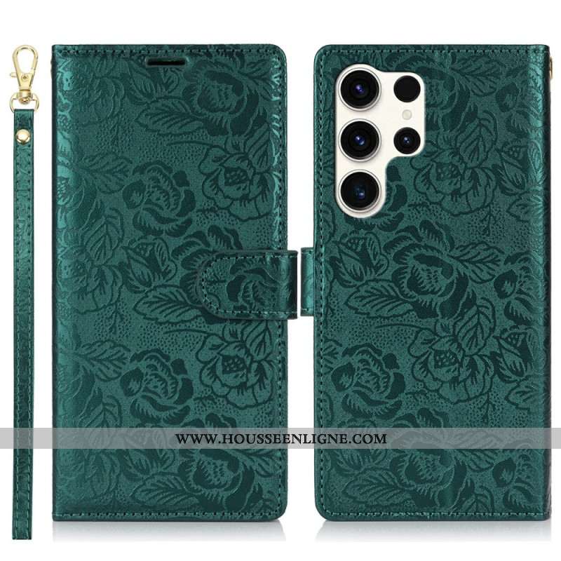 Housse Galaxy S25 Ultra 5G Impression Florale à Lanière