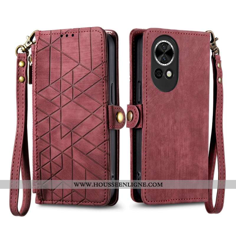Housse Huawei nova 13 Portefeuille Zippé Motif Géométrique