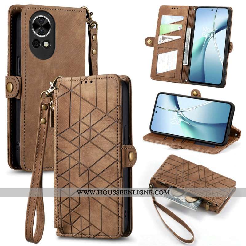 Housse Huawei nova 13 Portefeuille Zippé Motif Géométrique