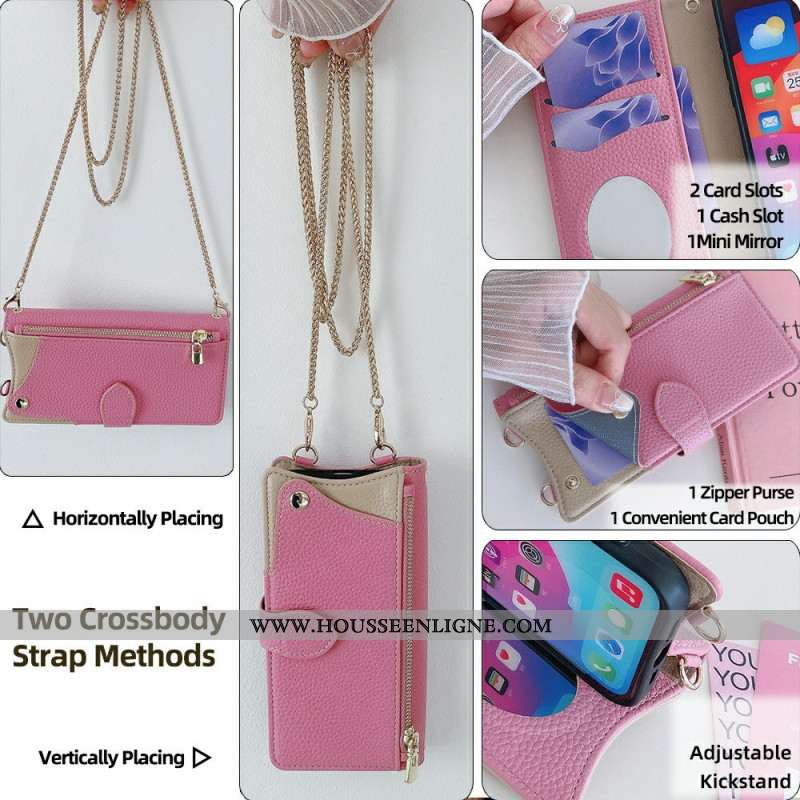 Housse OnePlus 13 Portefeuille Bicolore et Chaîne