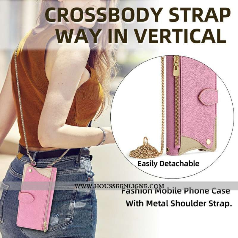 Housse OnePlus 13 Portefeuille Bicolore et Chaîne