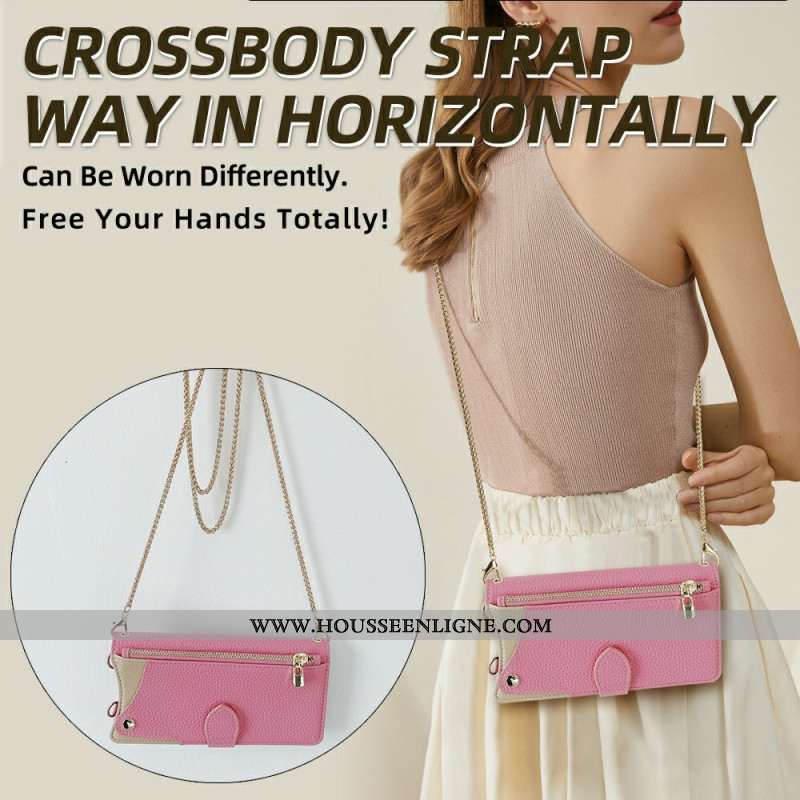 Housse OnePlus 13 Portefeuille Bicolore et Chaîne